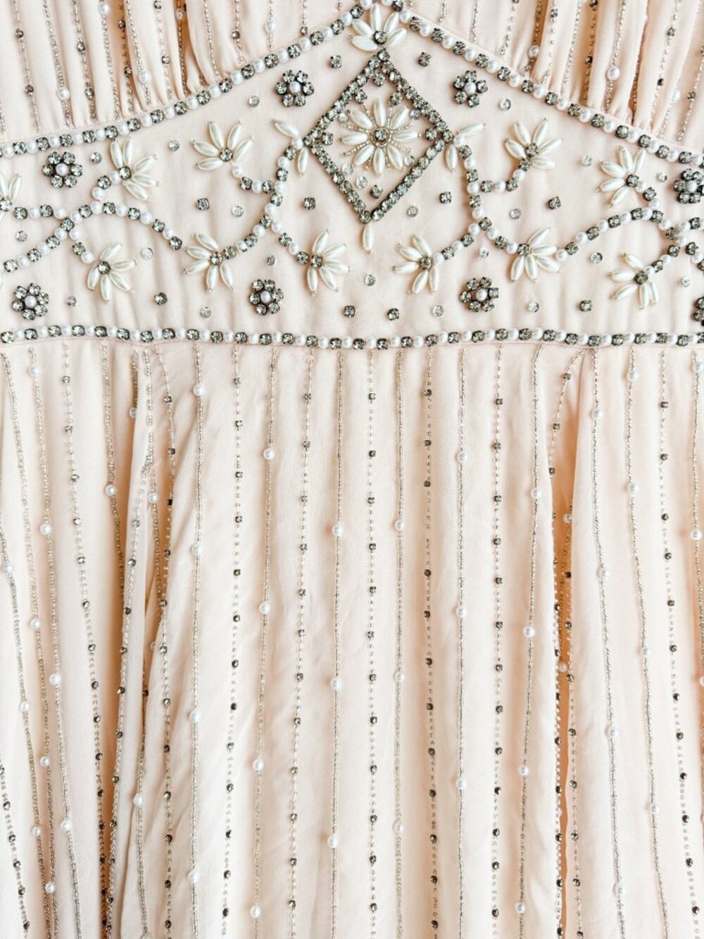 Mac Duggal Blush Ivory Pink Beaded Midi Dress Empire Waist 12 NWT - Picture 4 of 5